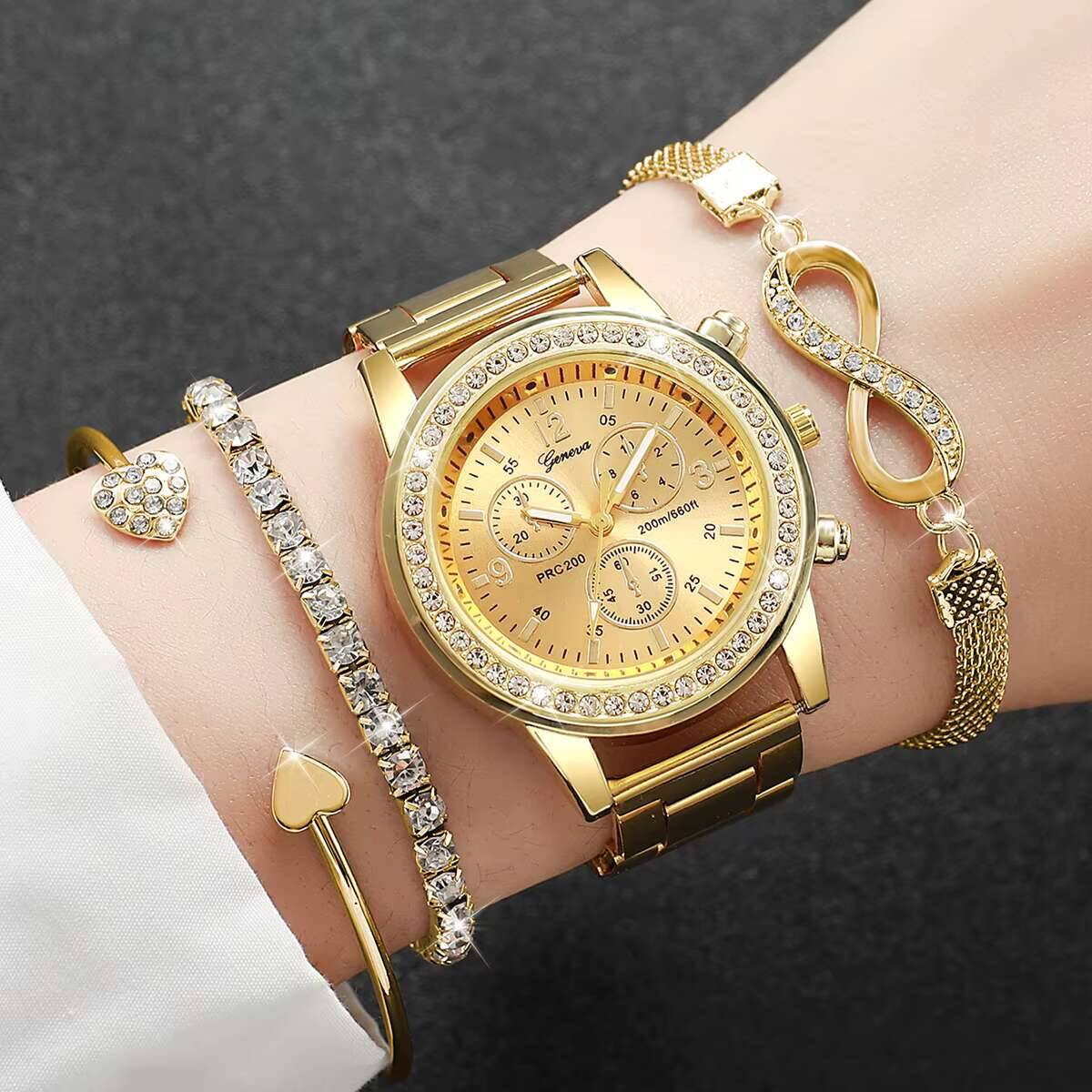 Luxury Watch For Girls - 4PCS/Set Luxury Rhinestone Women Watches Fashion