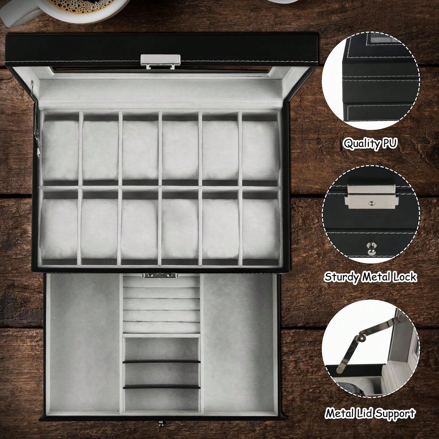 Luxury 12-Slot 2-Tier PU Leath - Luxury Watch Tier recension och pris