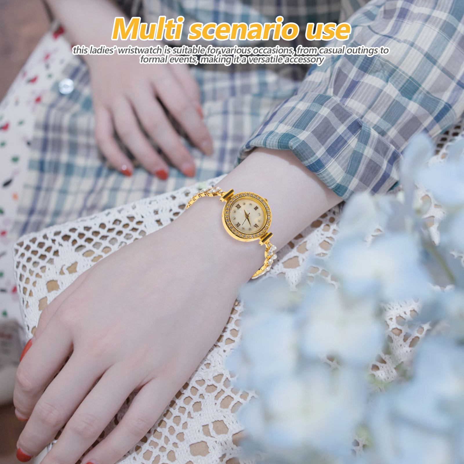 Gold Alloy Rhinestone Bracelet - Luxury Watch White recension och pris