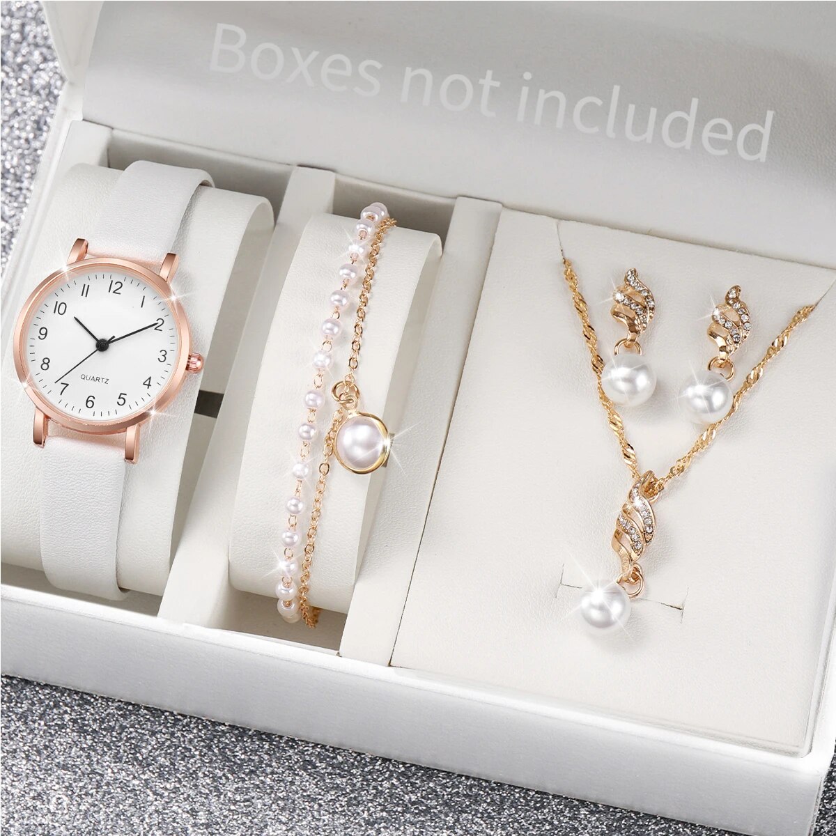 Women Rose Gold Pearl Jewelry  - Luxury Watch White recension och pris