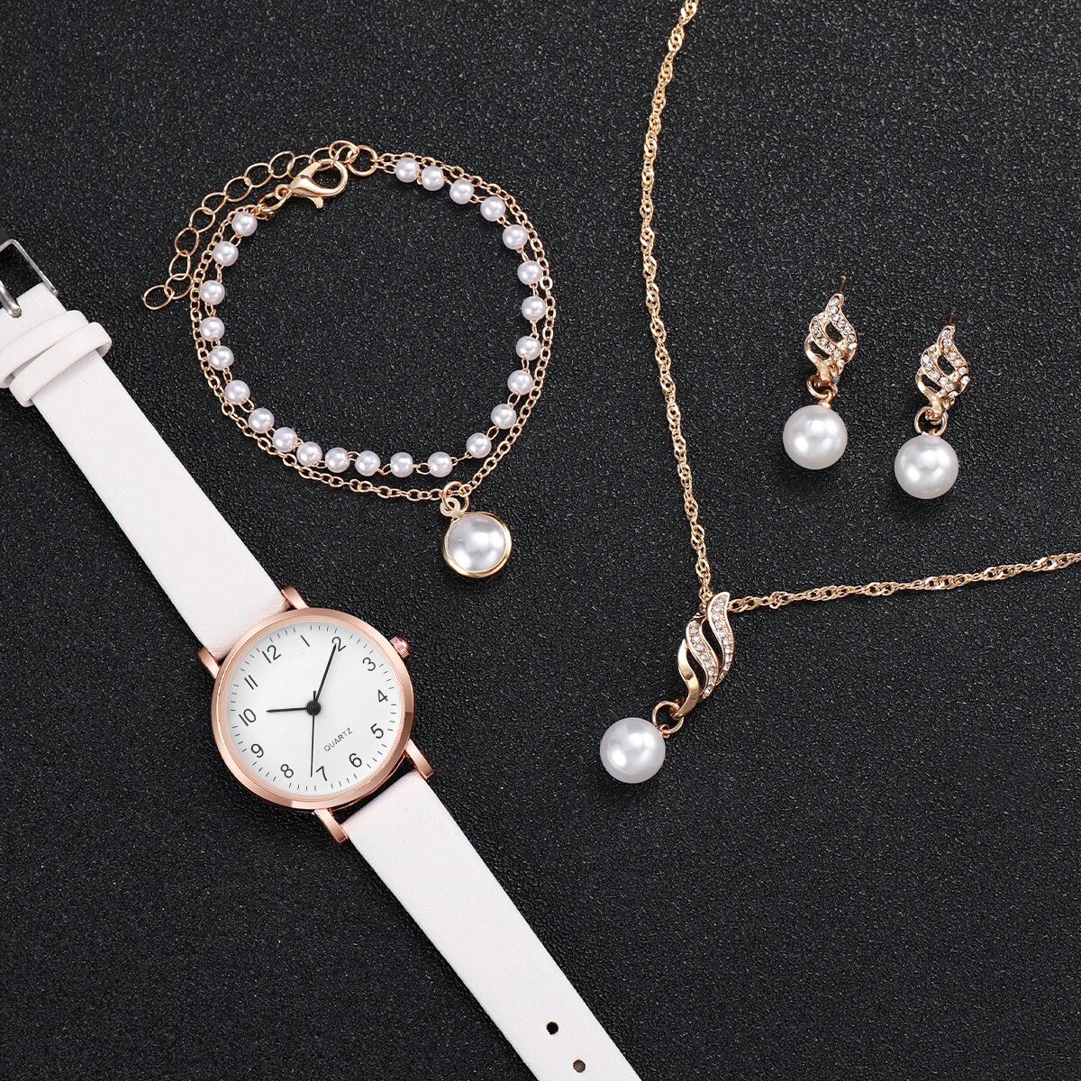 Women Rose Gold Pearl Jewelry  - Luxury Watch White recension och pris