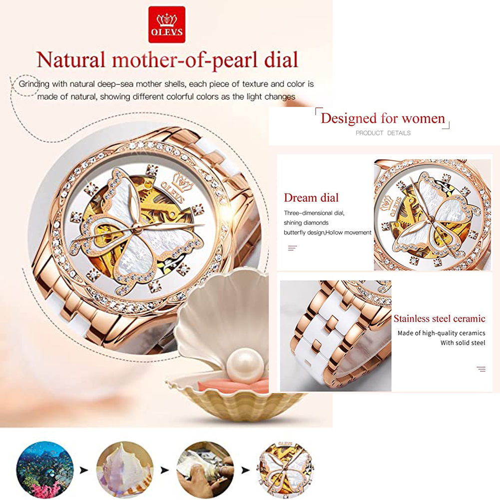 OLEVS Women's Automatic Watche - Luxury Watch White recension och pris